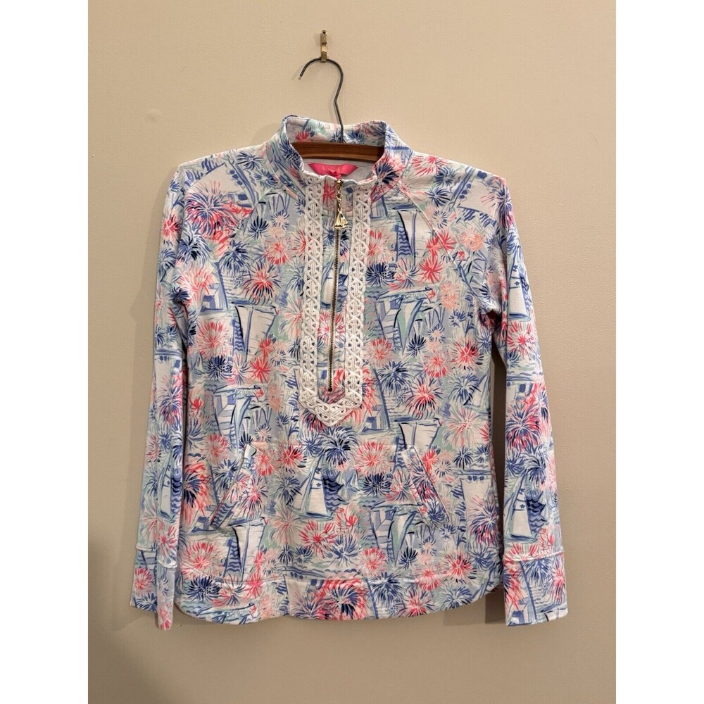 Lilly Pulitzer Janie Embroidered Popover Top Sea to Shining Sea Size XS Sweater